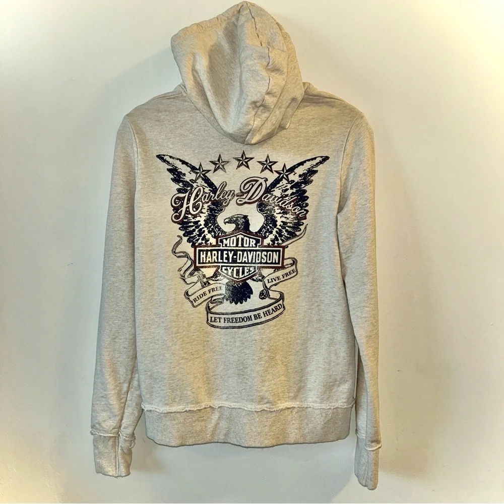 Medium cream, navy and red genuine Harley Davidson hoodie. - Picture 2 of 6